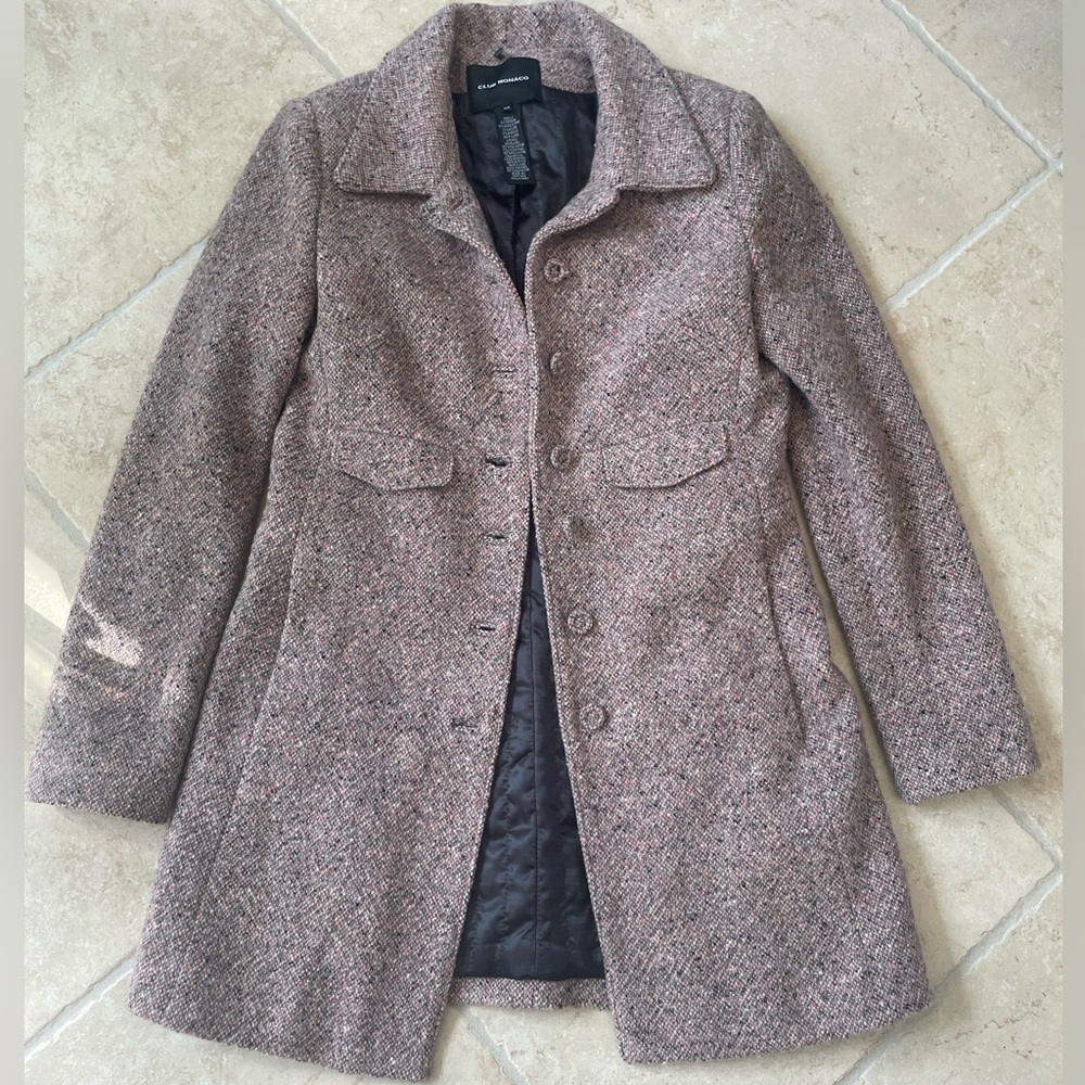 Club Monaco Pink and Gray Wool Tweed Melissa Coat